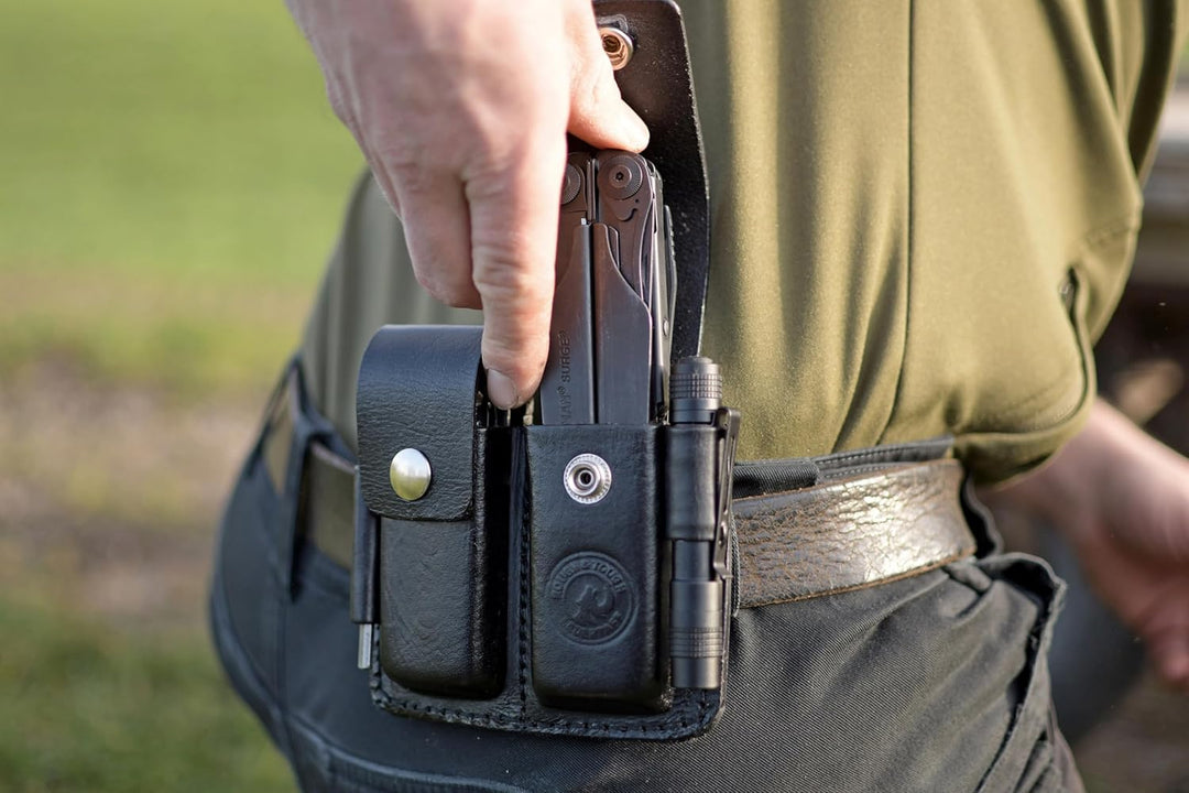 Lederholster für Leatherman und andere Multitools zum Tragen am Gürtel, Platz für Bit Kit und Extend