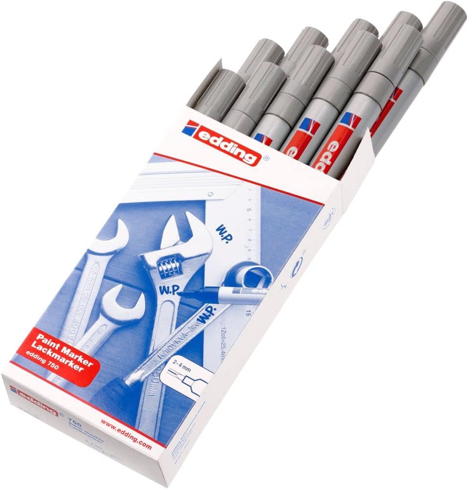 edding 750 Lackmarker - silber - 10 Stifte - Rundspitze 2-4 mm - Lackstift zur Markierung und Beschr
