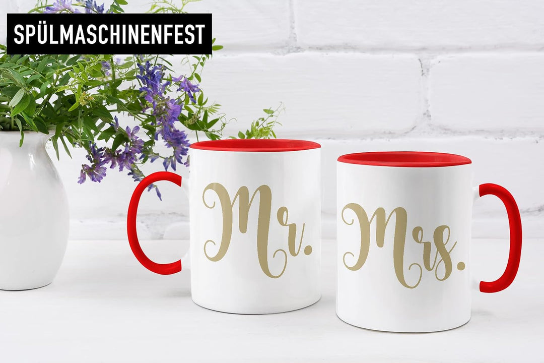 Trendation - Partnertassen Mr Mrs Tassen Set Geschenk Sie und Ihn Liebe Valentinstag Kaffeetassen Lu