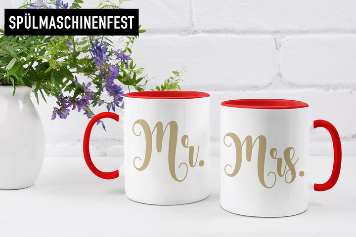 Trendation - Partnertassen Mr Mrs Tassen Set Geschenk Sie und Ihn Liebe Valentinstag Kaffeetassen Lu