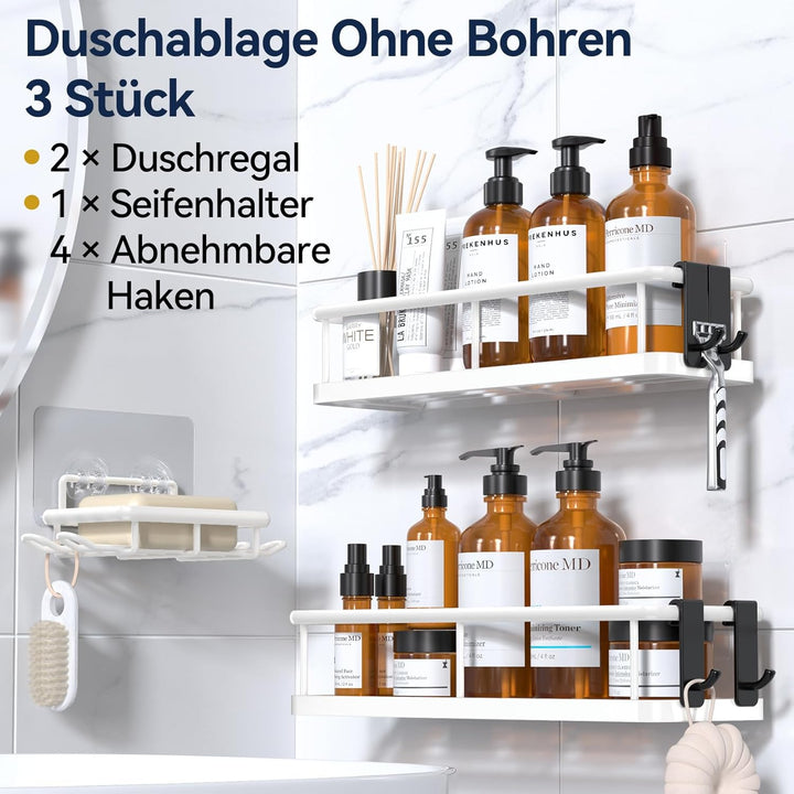 YASONIC Duschablage ohne Bohren Badezimmer Organizer, Badregal Duschregal ohne Bohren, Duschhalterun