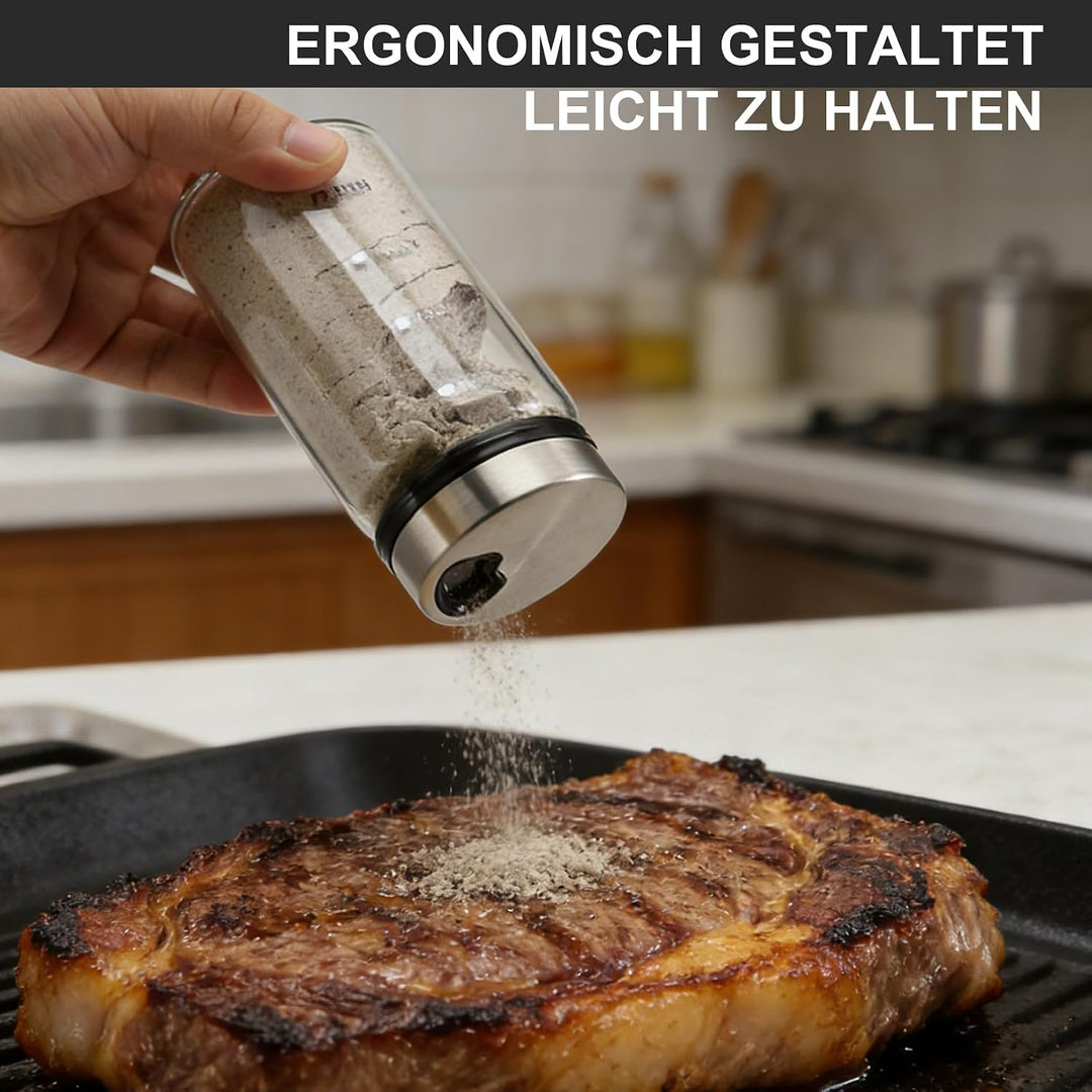 200ml Gewürzgläser mit Streueinsatz, 4 Stück Borosilikatglas Gewürzstreuer mit 4 Gewürzlöchern für K