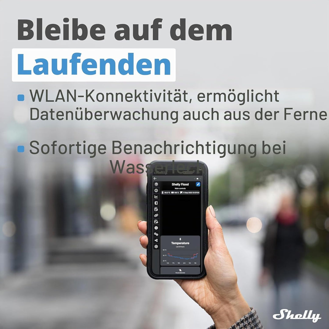 Shelly Flood Smart Home WLAN Wassermelder & Temperatursensor, Wasseralarm & digitales steuern der Fu