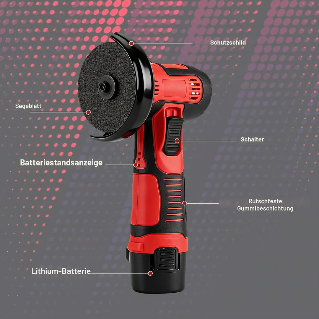 Akku Winkelschleifer,12V Mini Winkelschleifer mit 2x1200mAh Akkus 18000 PRM,Winkelschleifer mit 6 Tr
