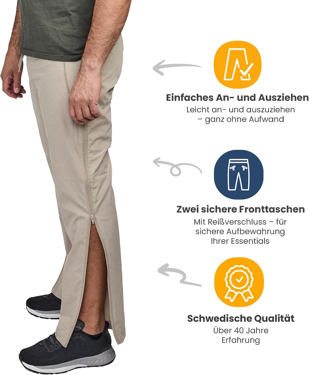 Dobsom Reha Hose Damen und Herren I Jogginghose seitlich zu öffnen I Sporthose Trainingshose mit dur