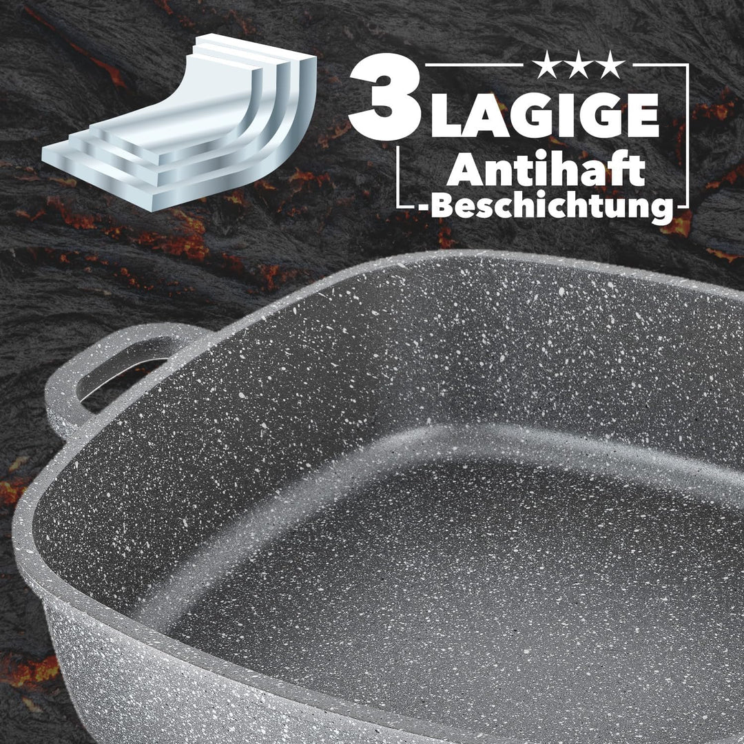 FLORINA Aluminium Schmortopf 3,5 l l Bräter LAVA Quadratisch mit Glasdeckel und Griffe l Backofengee
