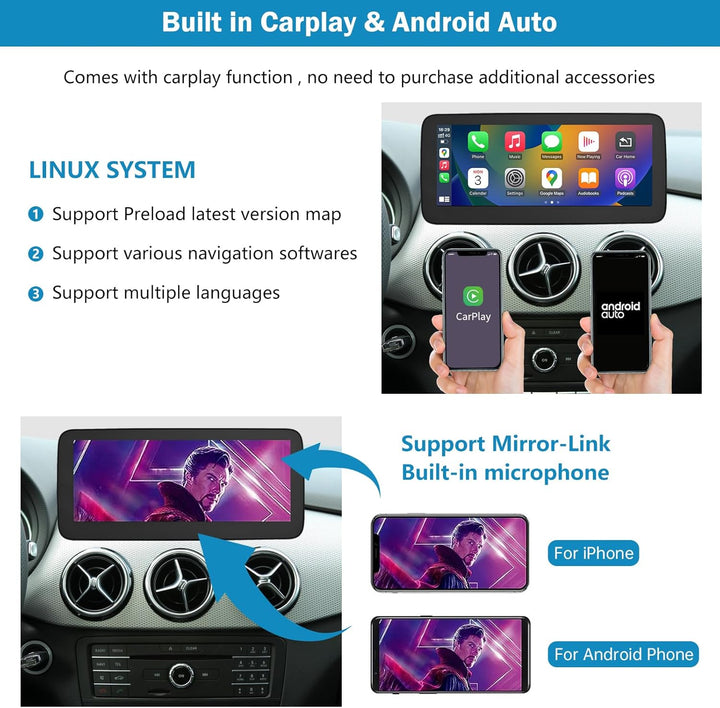 Autoradio 10,25 Zoll Touchscreen für 2015-2018 Mercedes Benz B-Klasse W246 mit NTG 5,0/5,1/5,2, unte