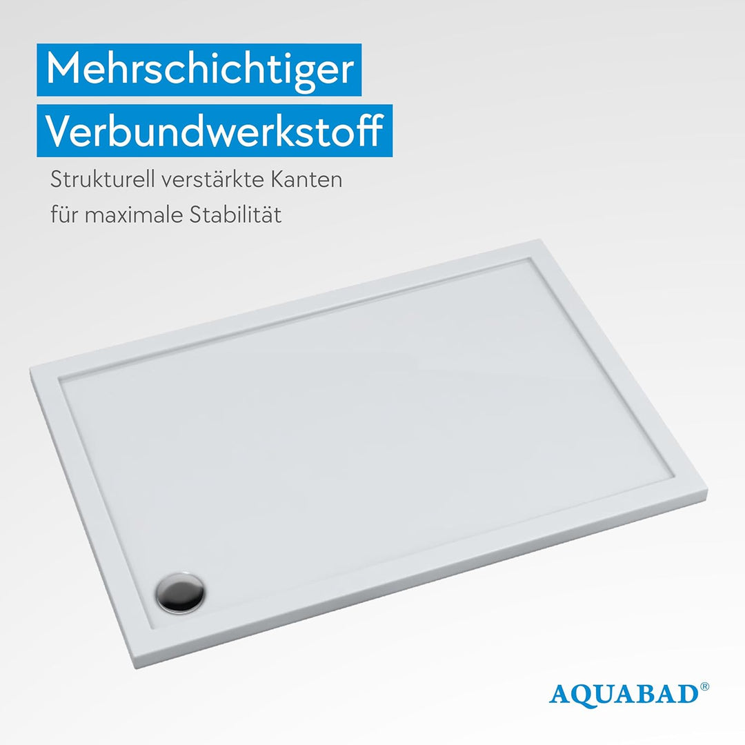 AQUABAD Duschwanne/Duschtasse Villa mit LeakProtect Technologie Smooth White 90x120cm Rechteck 90 x