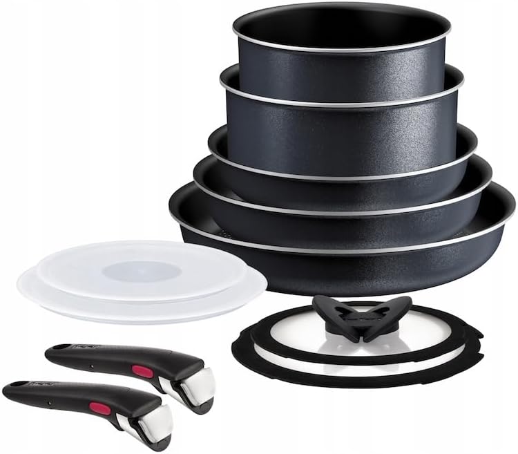 Tefal Ingenio So'Light Topfset, 11-teilig, Schwarz, Aluminium, Abnehmbare Griffe, Antihaftbeschichtu