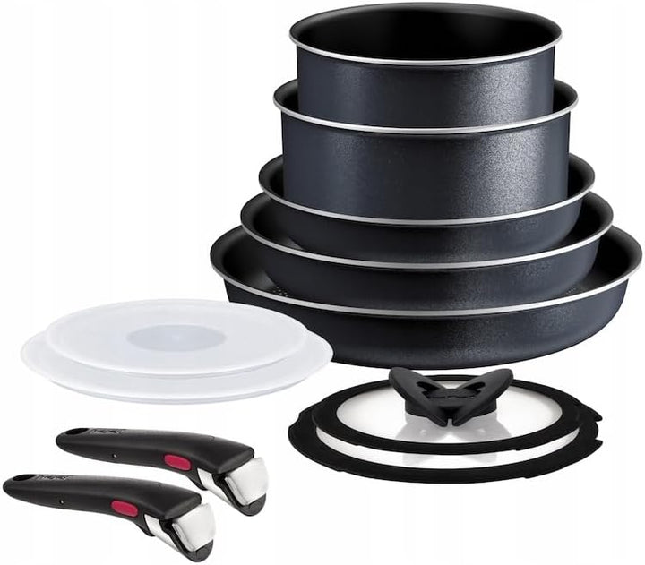 Tefal Ingenio So'Light Topfset, 11-teilig, Schwarz, Aluminium, Abnehmbare Griffe, Antihaftbeschichtu