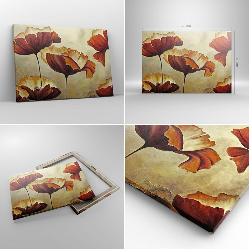 Bilder auf Leinwand Mohn Blume Wiese Leinwandbild mit Rahmen 70x50cm Wandbilder Dekoration Wohnzimme