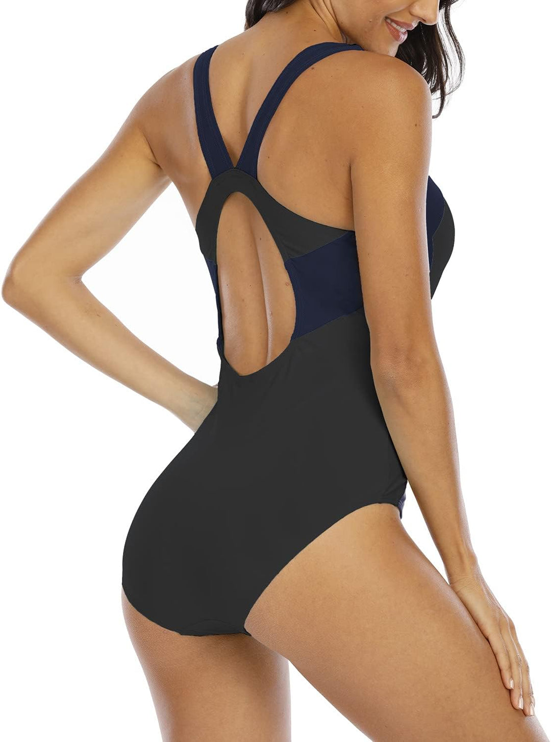 Halcurt Damen Sportlicher Einteiler Badeanzug Racer Back Schwimmanzug Figuroptimizer Bademode Grau 1