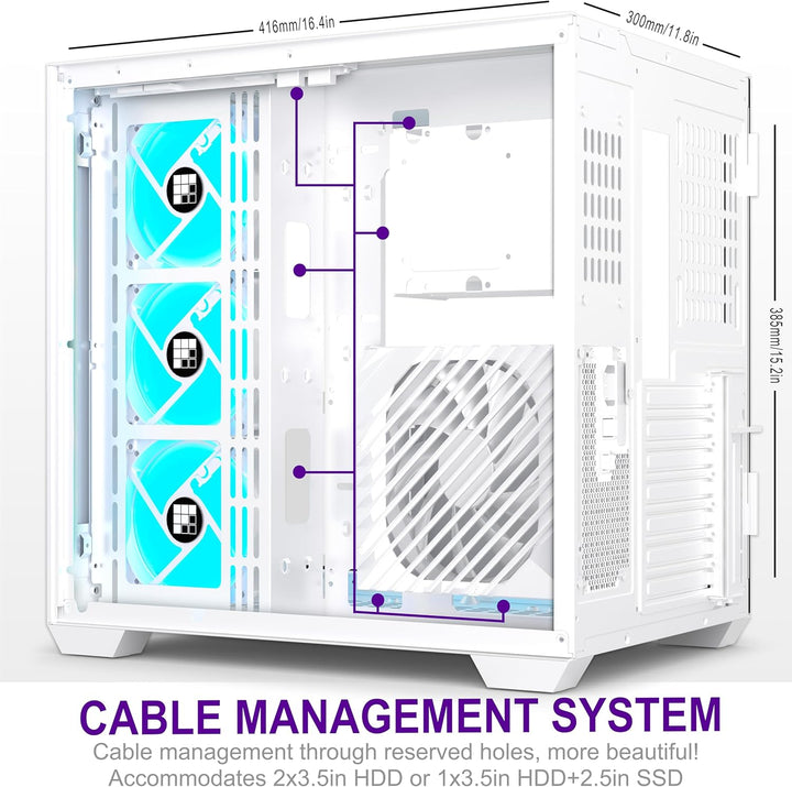 FOIFKIN PC Gehäuse -Holz Walnuss Frontplatte, Vorinstallierter 7 PWM ARGB Lüfter,ATX Mid-Tower Gamin