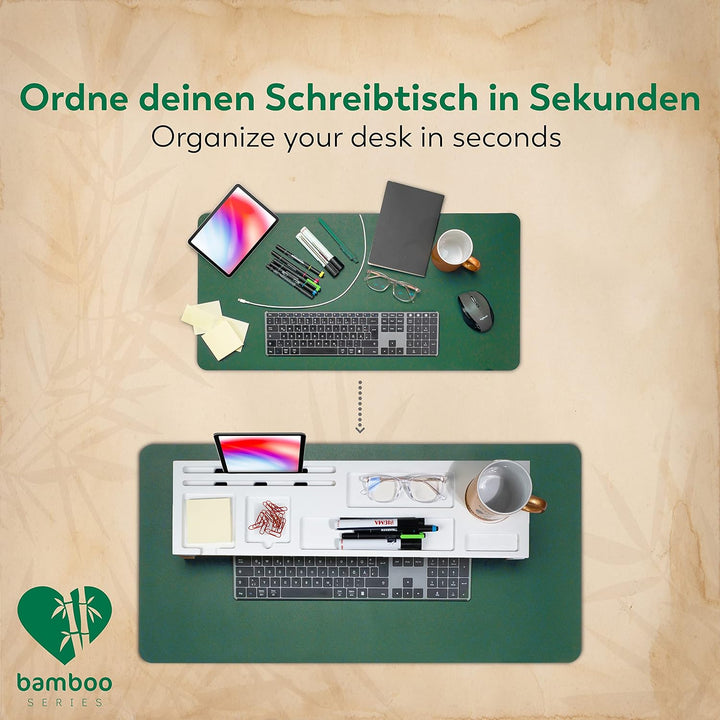 Rubberneck Bambus Schreibtisch Organizer mit Handy-, Tablethalterung - für Tastatur, Maus, Büro Zube