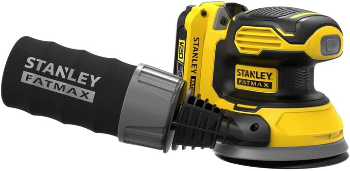 Stanley FatMax 18V Akku-Exzenterschleifer SFMCW220D1S (2.0 Ah, mit Staubsaugeranschluss, Staubfangsa