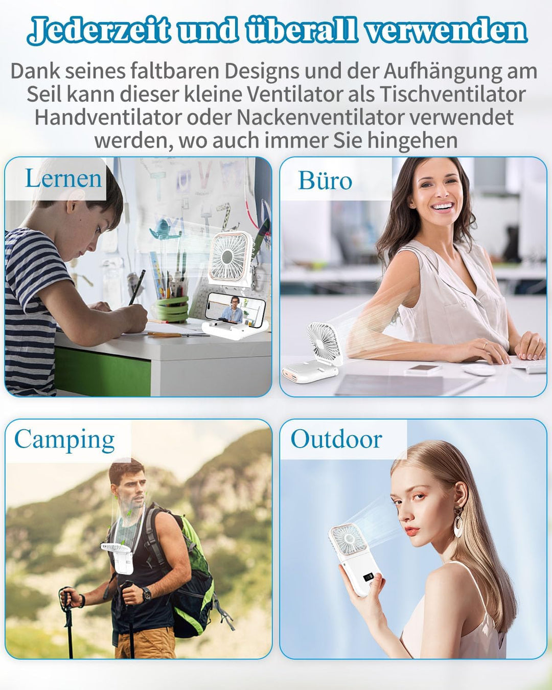 DDKJ Handventilator, Tragbarer Mini Ventilator Hand, 3 Geschwindigkeiten Portable Fan Klein (180°sch