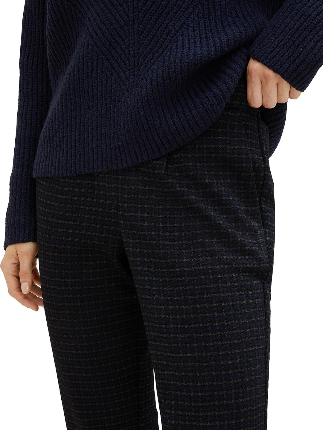 TOM TAILOR Damen Loose Fit Chino Hose 34W / 28L 19867 - Navy Check, 34W / 28L 19867 - Navy Check