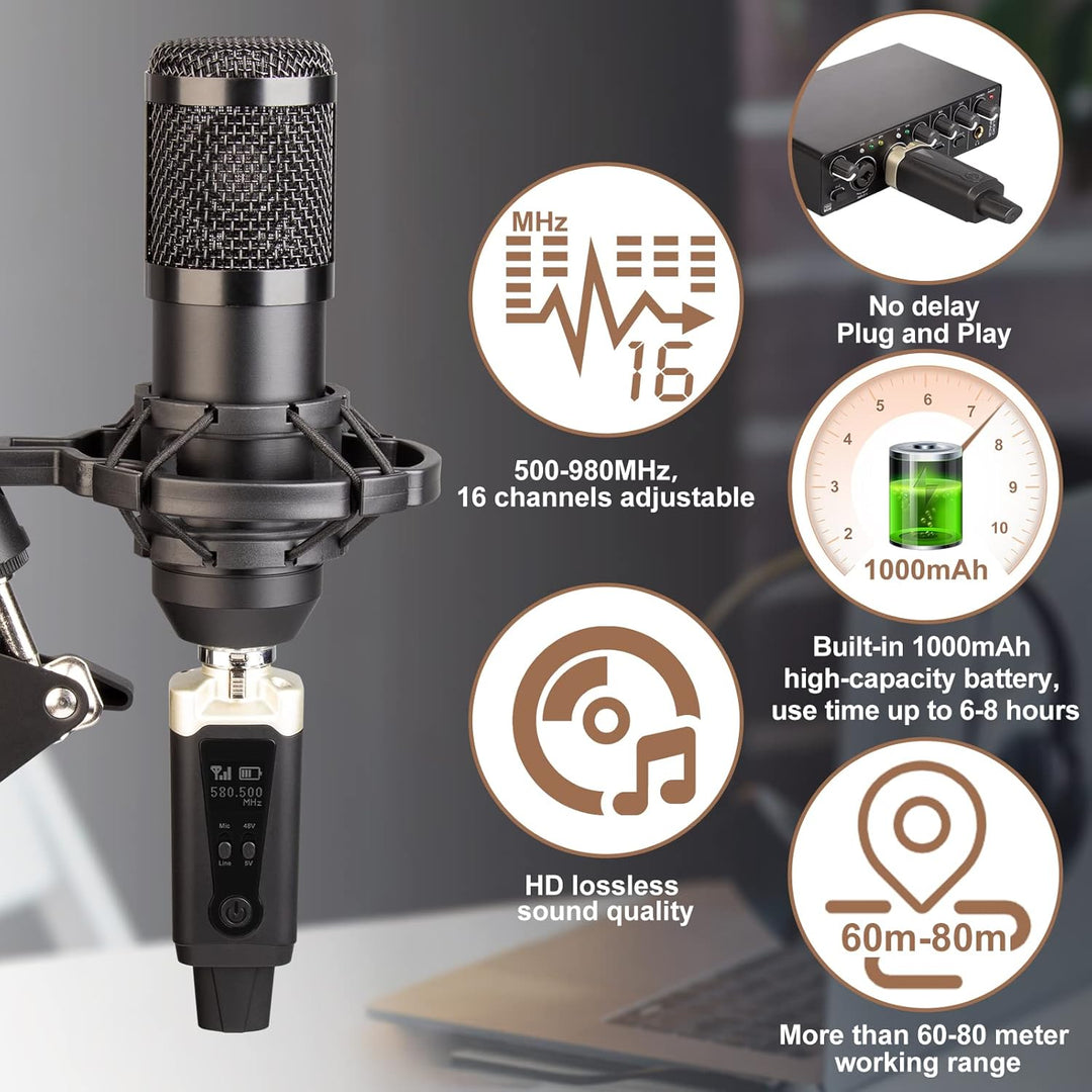 Depusheng T9 Drahtloses Mikrofon XLR Sender und XLR Empfänger Drahtloses System für dynamische und K