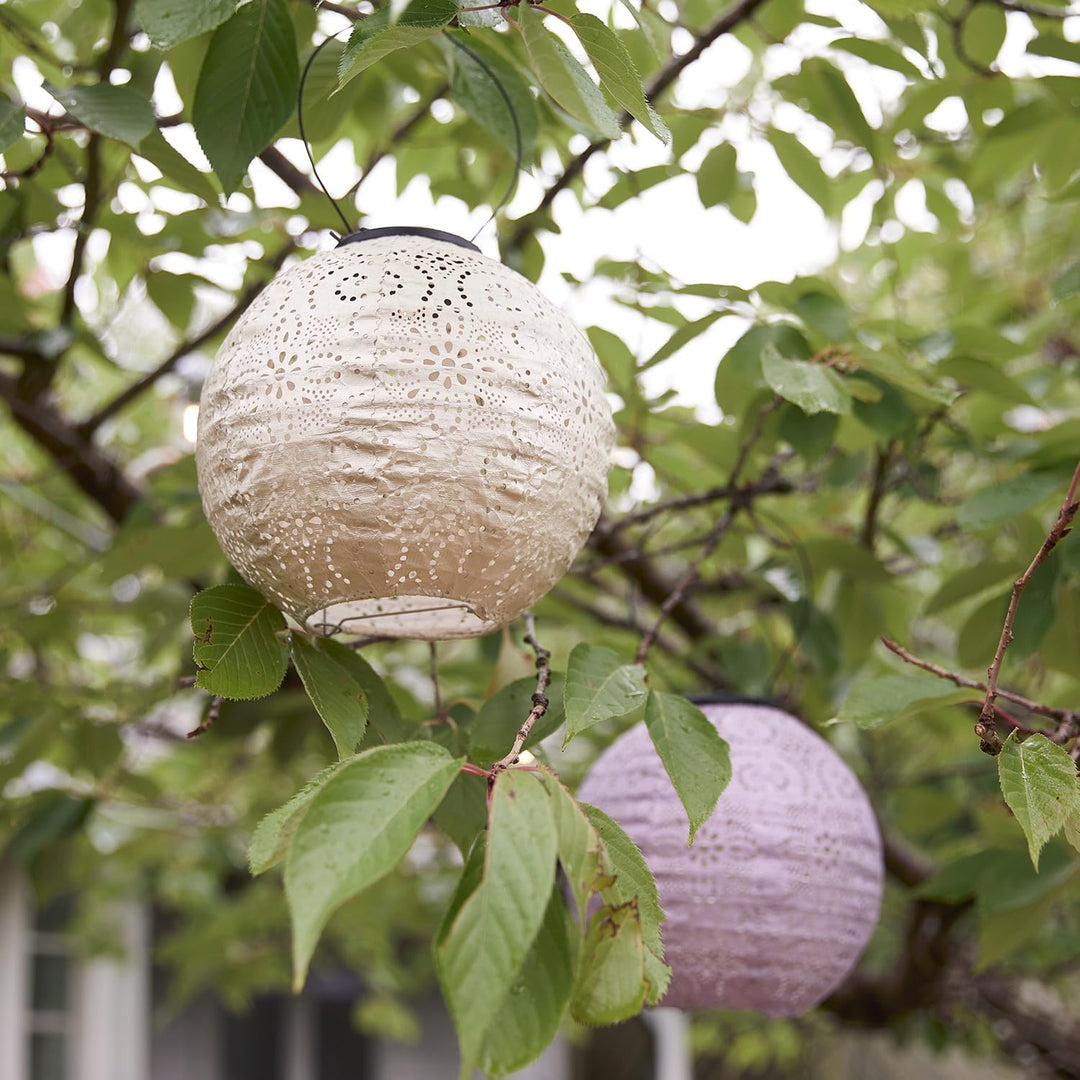 Lights4fun 3er Set Tyvek LED Pastellfarbene Solar Lampions Altrosa Violett Weiss Marokkanische Later