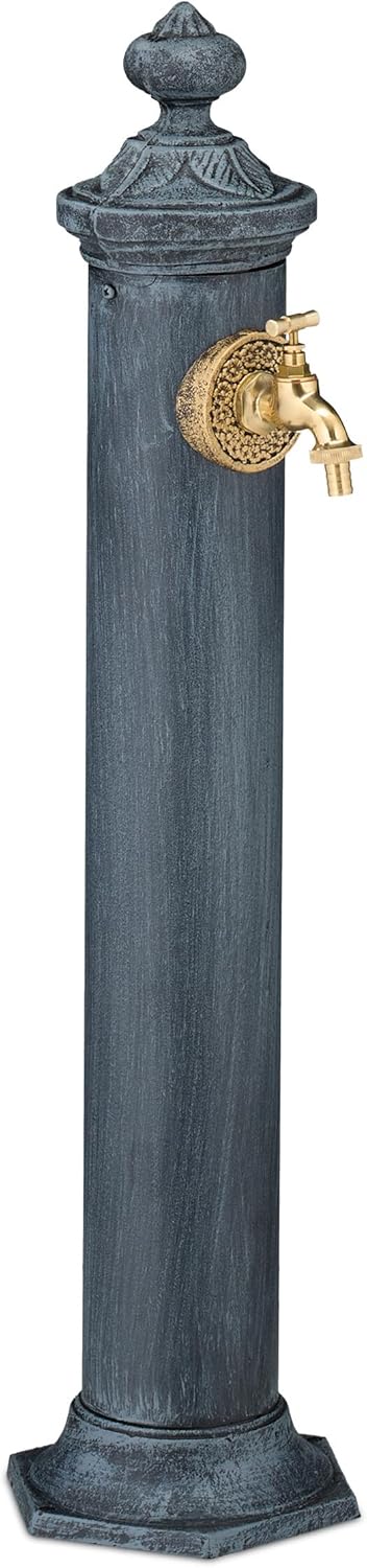 Relaxdays Standbrunnen Antik, mit Wasserhahn, HBT: 84x21,5x25 cm, Wasserzapfsäule Garten, Terrasse,
