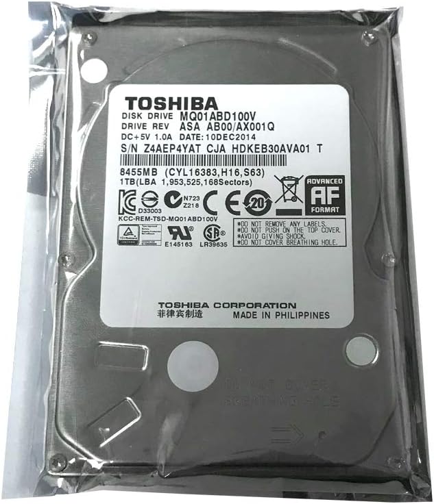 Toshiba MQ01ABD100V Notebook-Festplatte, 1 TB, 5400 U/min, 8 MB Cache, SATA, 3,0 GB/s, 2,5 Zoll (6,3