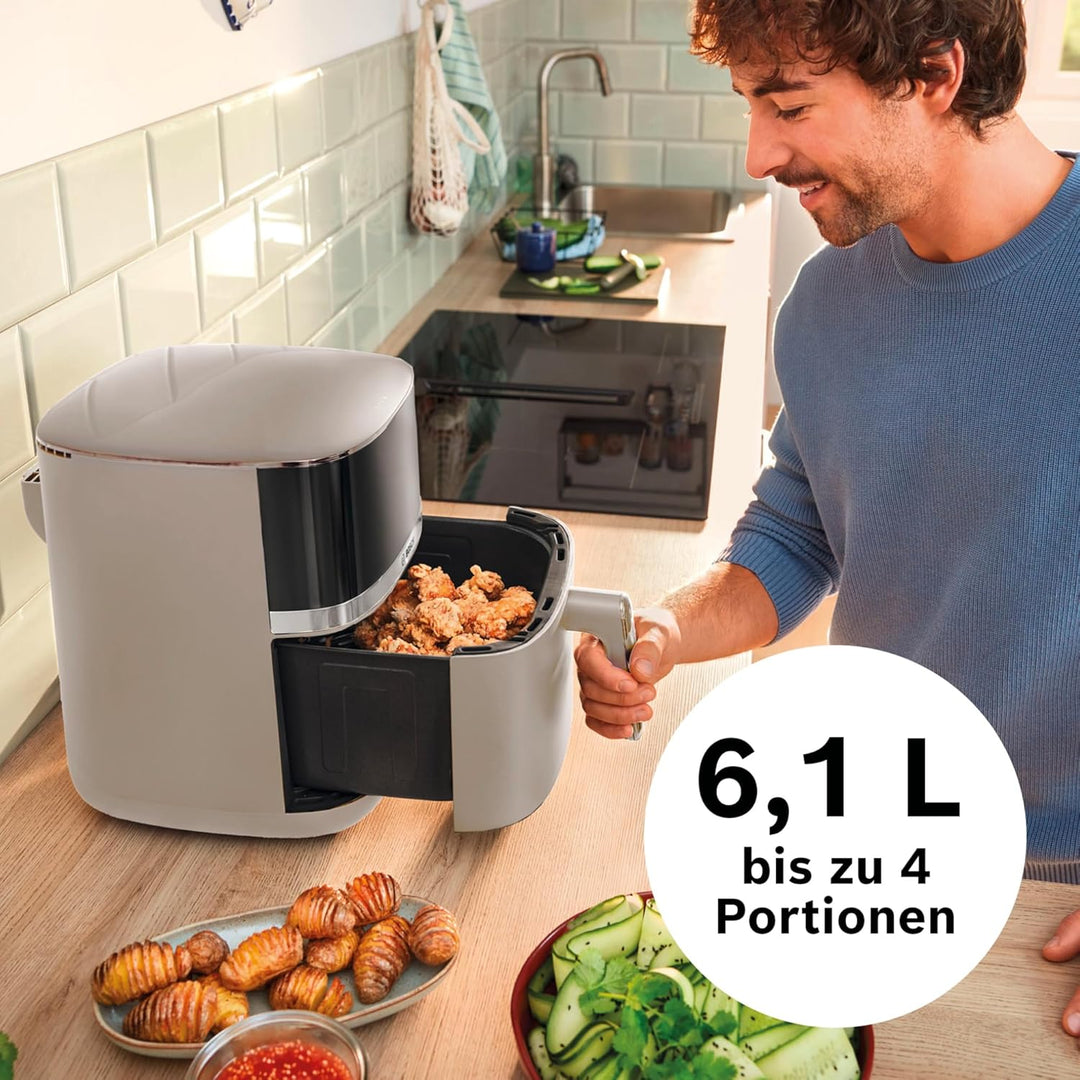 Bosch Heissluftfritteuse Serie 4, XL Air Fryer, creme, 6,1 L Fassungsvermögen, 7 Voreinstellungen, A
