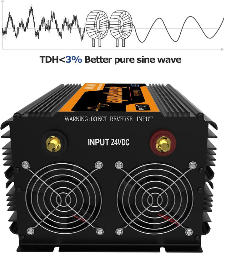 EDECOA Wechselrichter 24v auf 230v Reiner Sinus Spannungswandler 3500w und LCD-Bildschirm mit Fernbe