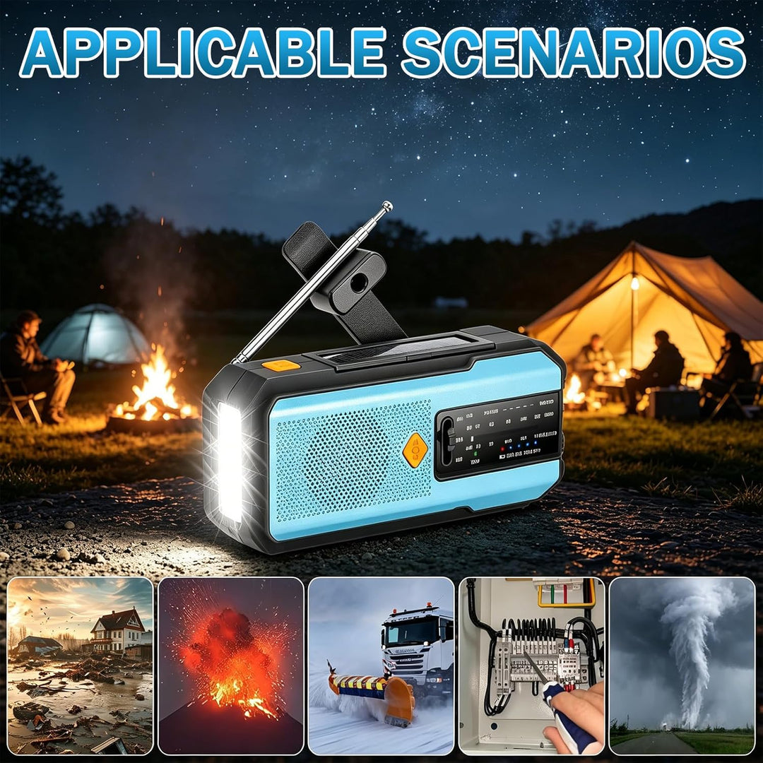 Notfall Radio, Emergency Radios, 5000mAh Notfallradio, Blaues Kurbelradio, SOS Alarm, AM/FM/NOAA Wet