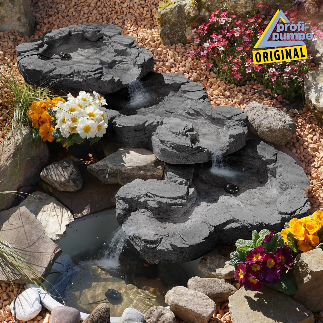AMUR Gartenbrunnen Brunnen Bachlauf Quellbach II mit Led-Licht, 230v Zierbrunnen Vogelbad Wasserfall