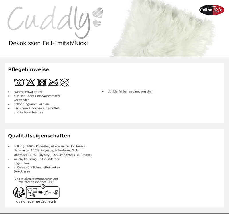 CelinaTex Cuddly Dekokissen 40 x 60 cm grau Langhaar Zierkissen dekoratives Fellimitat Nicki Sofakis