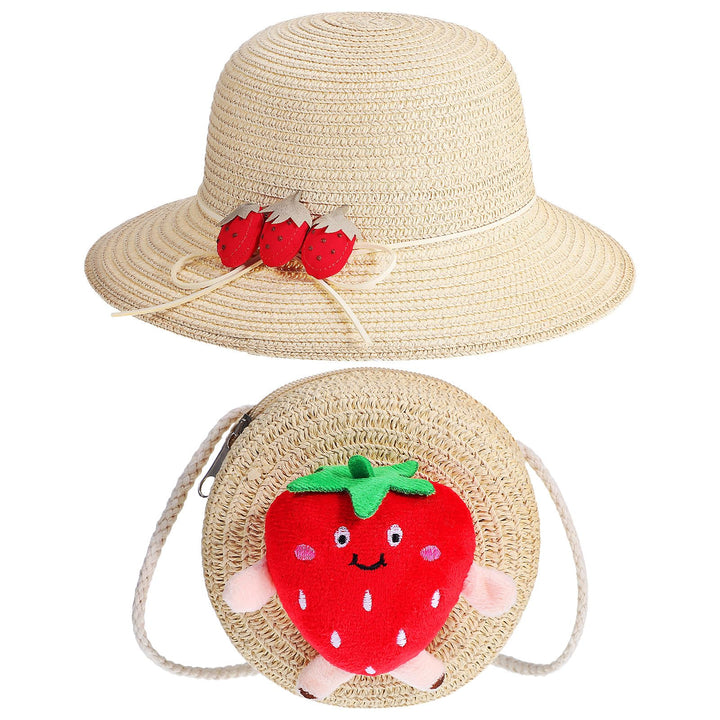 MAGICLULU Sommerstimmung mit Niedlicher Erdbeer Strohhandtasche und Passendem Hut Kleine Leichte Str
