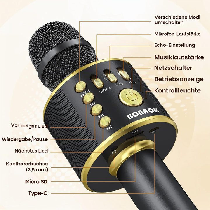 BONAOK Karaoke Mikrofon, 3 in 1 Kabelloses Bluetooth Mikrofon, Kinder Mikrofon Lautsprecher Maschine