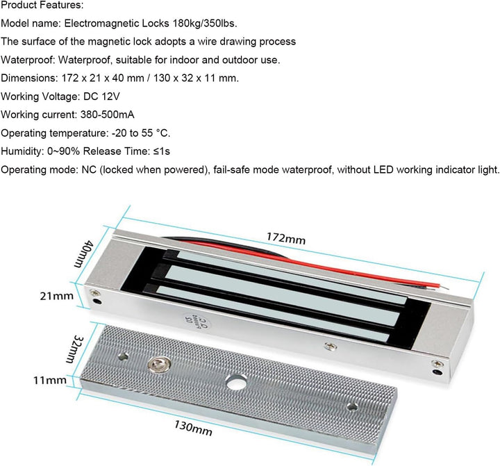 YAVIS RFID Access Control System Kit Set EM Tastatur Codeschloss Türöffner + 180kg / 350lbs Elektris