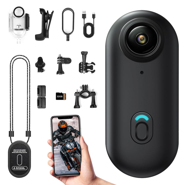 Action Cam WiFi,HD 1080P Mini Sportkamera mit 32 GB Speicherkarte,360° Kleine Action Kamera,Fahrrad