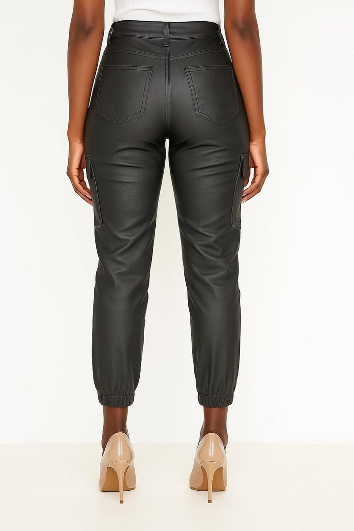 Crazy Lover Damen Kunstleder Leder Look Hosen Damen Biker Stretch Coated, XS Cargo