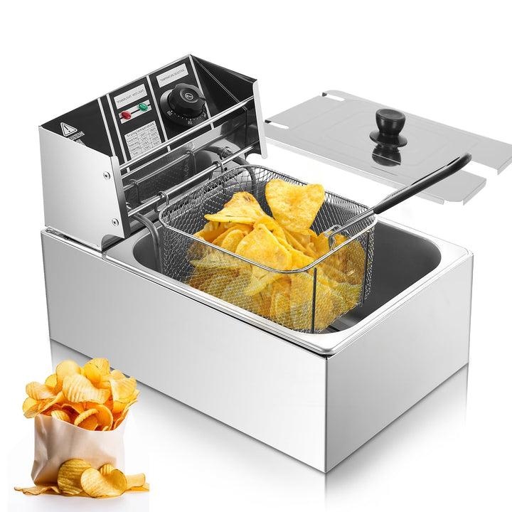 6L Elektrische Fritteuse mit Temperatureinstellung (50-200°C), 220V, 2.5KW, Edelstahl-Ölwanne, Europ