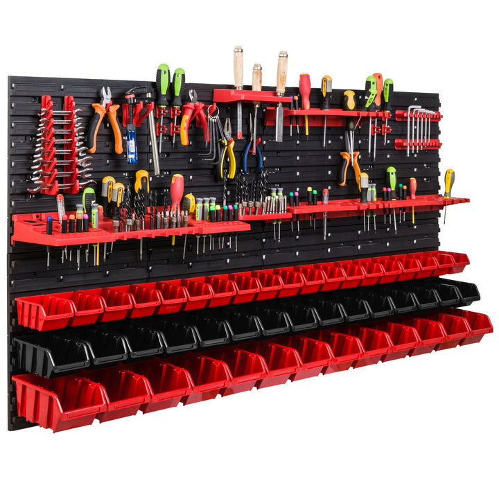 Lagersystem Werkstattregal | 156 x 78 cm | 47 stck. Box | Wandregal mit Werkzeughalterungen und Stap
