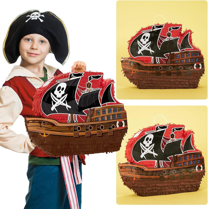 WERNNSAI Piraten Pinata – Pirat Pinata Geburtstag Junge Kinder Piraten Piñata mit Stock Augenbinde P