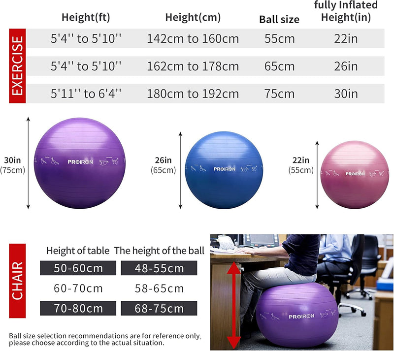 PROIRON Gymnastikball Pezziball Sitzball Trainingsball Fitnessball & Balance für Core-Training mit P