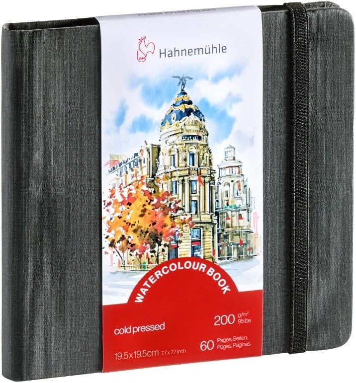 Hahnemühle Aquarellbuch, 200 g/m², feine Körnung, 30 Blatt, naturweiss, 19,5x19,5cm 19,5x19,5 cm, 19