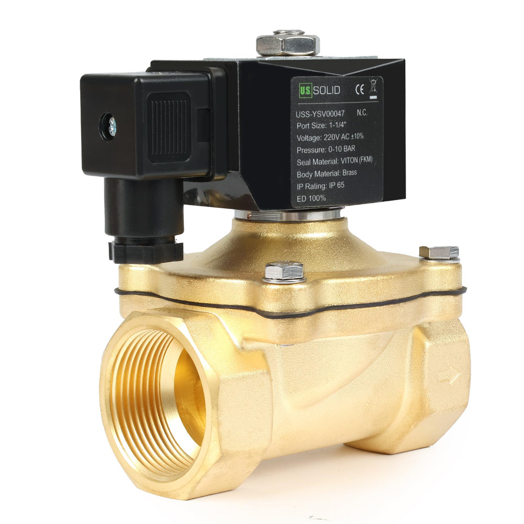 U.S. Solid Solenoid Valve Magnetventil Messing G 1 1/4" 230V AC stromlos geschlossen NC 0-10 bar, el
