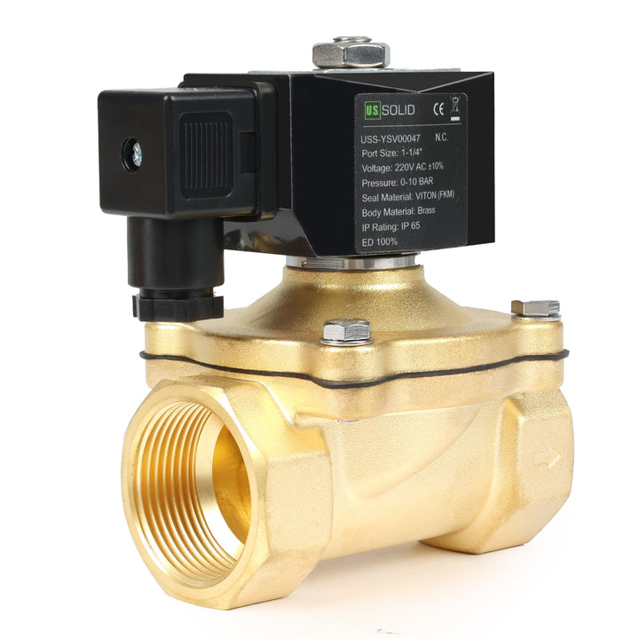U.S. Solid Solenoid Valve Magnetventil Messing G 1 1/4" 230V AC stromlos geschlossen NC 0-10 bar, el