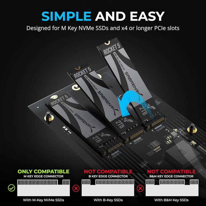SABRENT PCIe 3.0 x4 m.2 Adapter Karte mit 10GbE, 3× NVMe SSD Slots, Aluminium-Kühlkörper, unterstütz