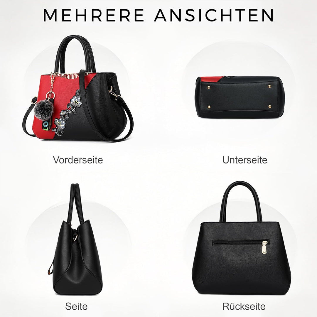 VARLIVOO Handtasche Damen Mittelgross Elegant Taschen mit Blumenstickerei Leader PU Henkeltasche Fra