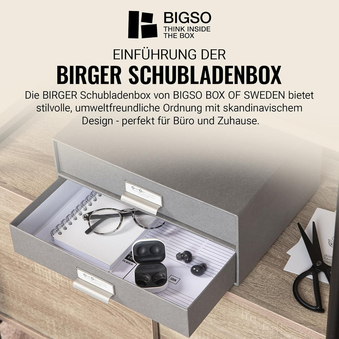 BIGSO BIRGER Schubladenbox – Aufbewahrungsbox mit 2 Schubladen – Schreibtisch Ablage für Dokumente &