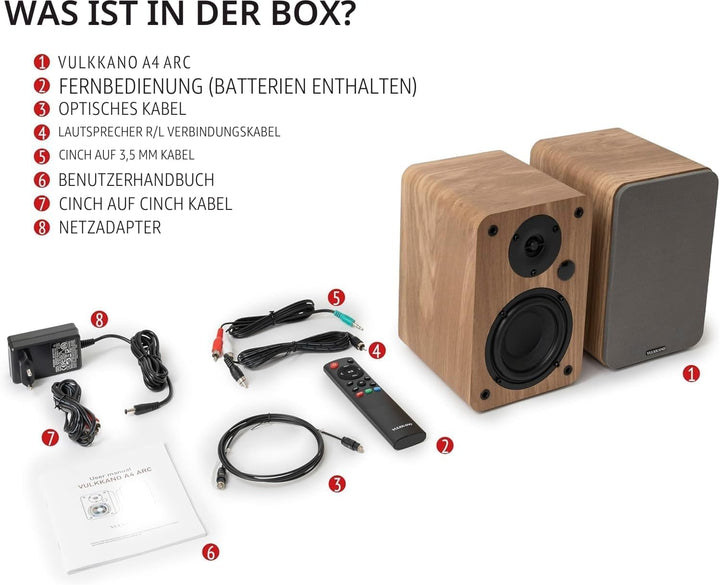 VULKKANO A4 ARC Aktivlautsprecher mit 4" Woofer, Bluetooth 5.0, HDMI ARC, Optica, RCA, USB, mit Subw
