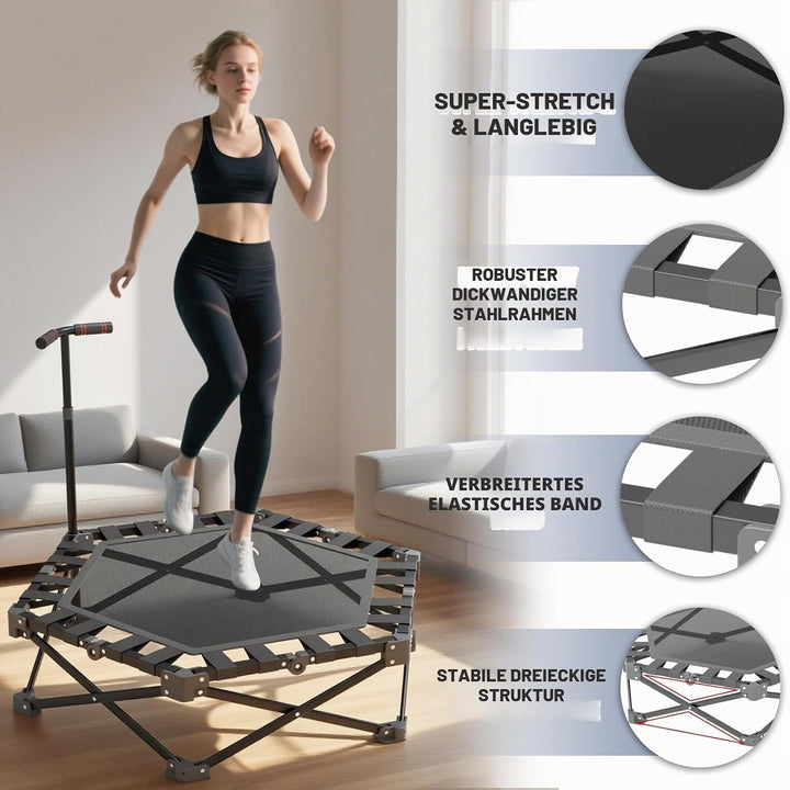 106cm Fitness-Trampolin Indoor für Erwachsene | Hohe Belastbarkeit | Höhenverstellbar | EIN-klick-Fa