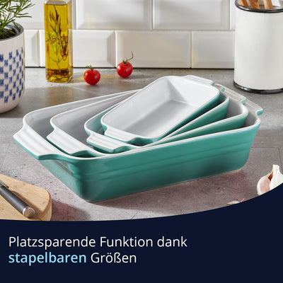 KHG Auflaufform gross 40 cm Türkis für 4-6 Personen, Kapazität 3 Liter, Ofenform Keramik Steingut re