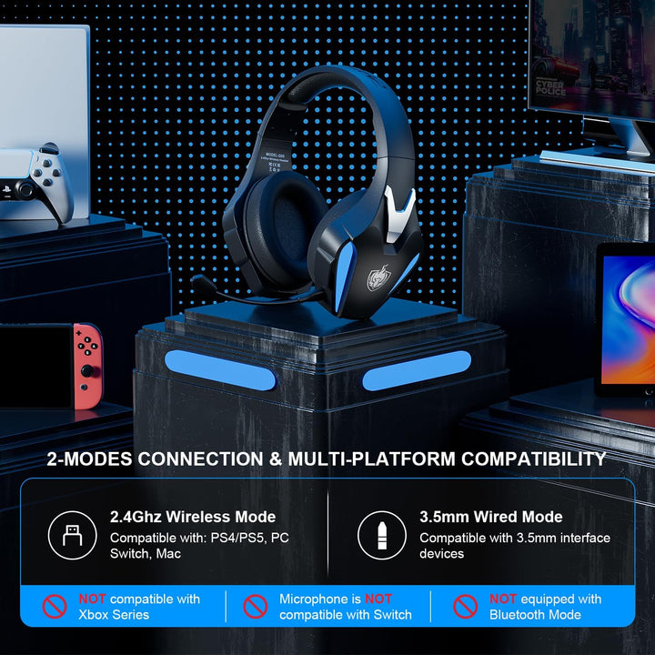 PHOINIKAS Gaming-Headset Wireless, Kabelloses Gaming-Kopfhörer, 2.4GHz-Dongle für PS4/PS5/PC, 7.1-St