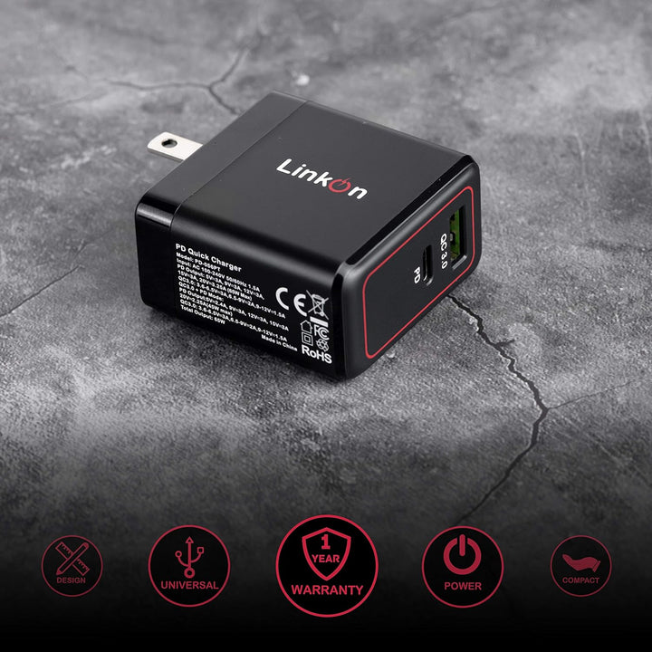 LinkOn Ganius 65W Wand-Ladegerät GaN Tech 65W USB-C PD3.0 PPS und 18W USB-A QC4.0+ Kompatibel mit Ma